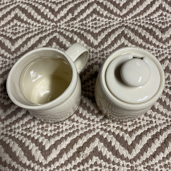 Vintage McCoy pottery cream brown stripes creamer & lidded sugar set - Picture 9 of 11